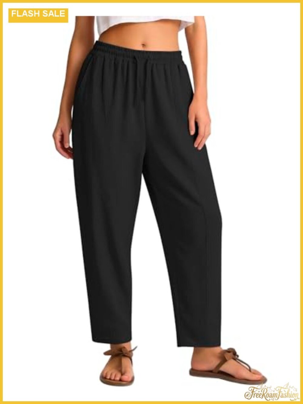 Women's Casual Cropped Pants Loose Wide Leg Lounge Trousers with Pockets